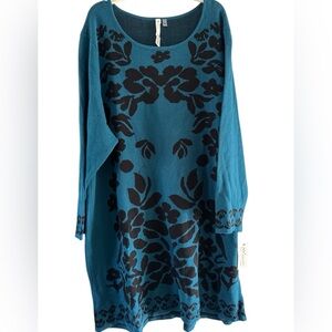 NY Collection Teal and Black Floral Print Sweater Dress or Tunic Size 3X